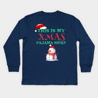 This Is My Xmas Pajama Shirt Funny Cartoon Snowman Gift Kids Long Sleeve T-Shirt